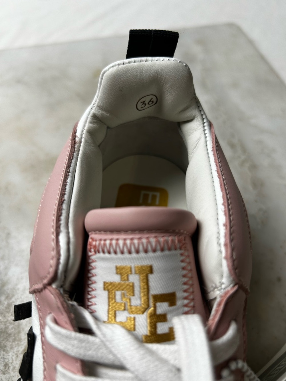 ESSE Pink & White Low-Top Leather Sneakers made in Italy - Picture 6 of 7